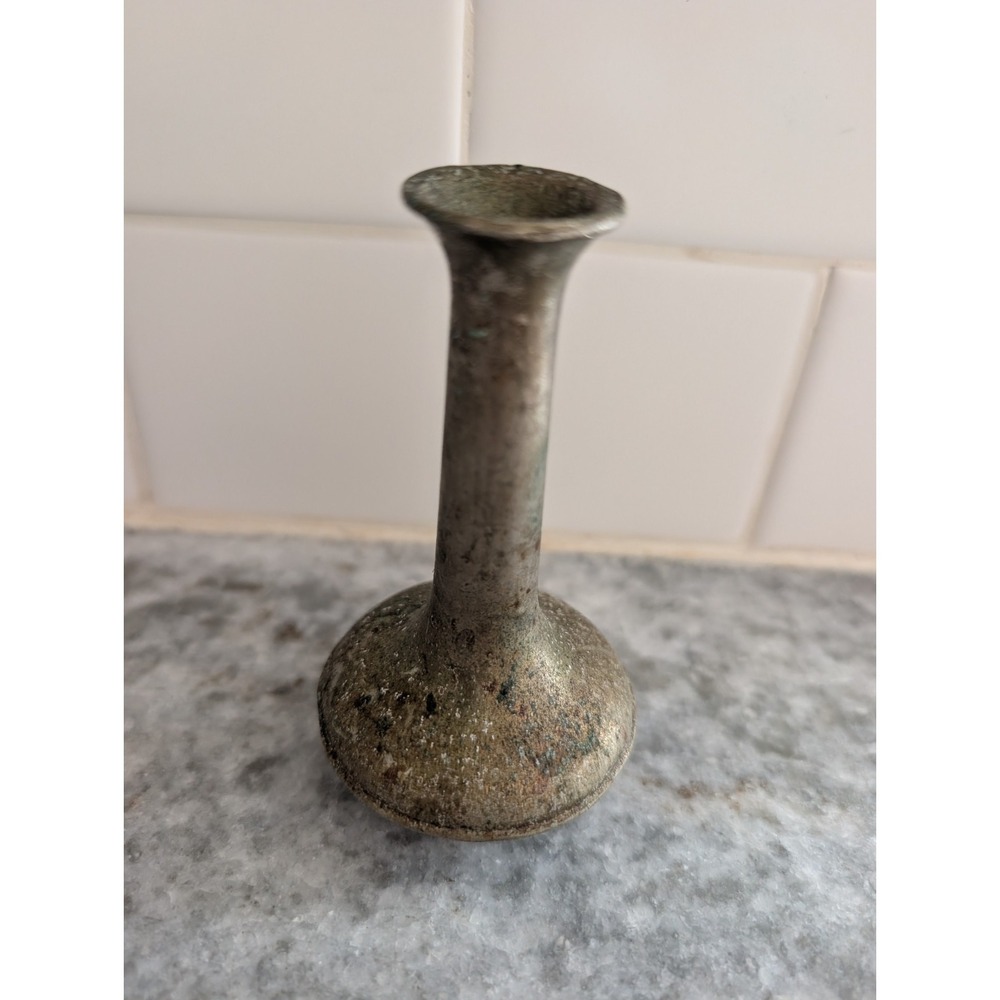 Vtg Primitive Metal Single Vase with Patina,‎ 4in - Picture 2 of 8
